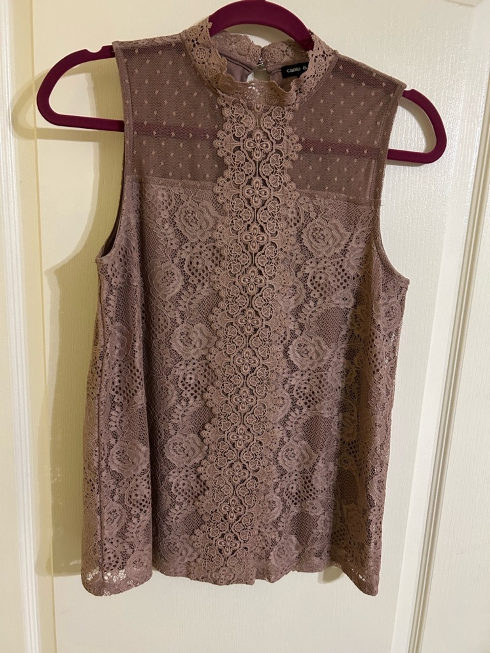 Cable & Gauge Mauve Lace Mock-Neck Sleeveless Top Small